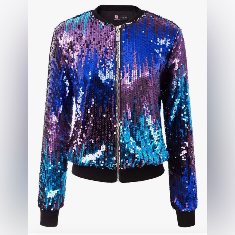 Sequin Bomber Jacket - mermaid blues & purples - Medium